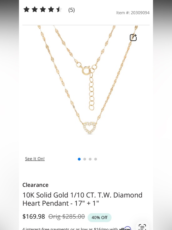 10K Solid Gold Diamond Heart Necklace